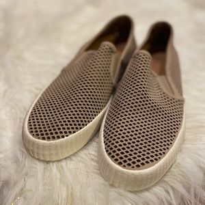 FRYE Camille Perforated Suede Slip-on Size 8 Taupe/Natural